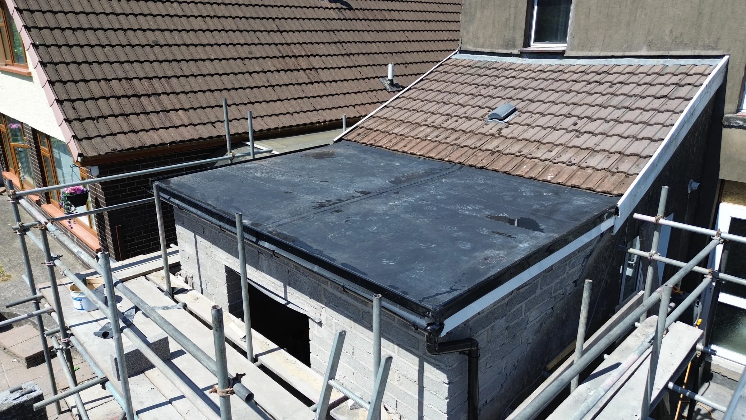 New EPDM rubber flat roof installed over an extension in Neath